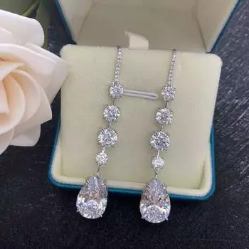 Серьги-подвески из стерлингового серебра S925 с белым бриллиантом для женщин, свадебные, помолвочные, женские, ювелирные серьги