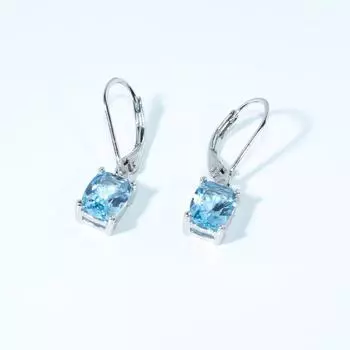 Серьги-подвески Nano Sky Blue Rectangle из серебра 925 пробы с цирконием для невест небесно-голубой