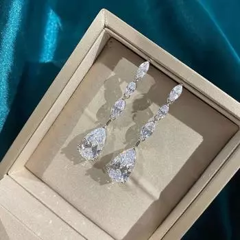 Серьги-подвески OEVAS из 100% стерлингового серебра 925 пробы со сверкающими бриллиантами в форме капли воды, свадебные украшения для вечеринок и свадеб