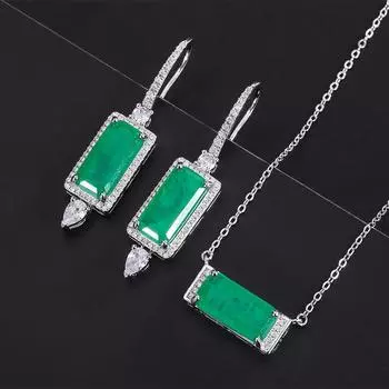 Серьги-подвески с имитацией параиба, ожерелье из циркона, комплект из двух частей, серьги с изумрудом, цепочка на ключицу