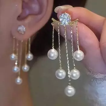Серьги-подвески с кисточками и подвеской из искусственного жемчуга для банкета и вечеринки 1 pc белый