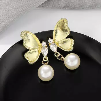 Серьги-подвески со стразами, женские, модные, элегантные, в форме бабочки