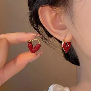 Серьги-подвески в форме сердца из французской романтики с винно-красной эмалью, модные украшения для женщин, аксессуары для ушей 2