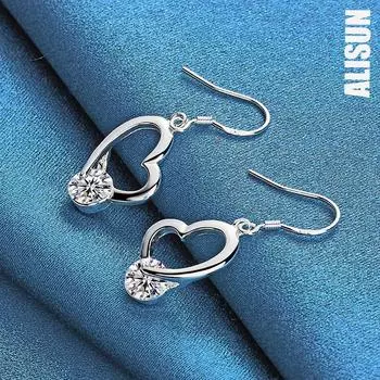 Серьги-подвески в форме сердца из стерлингового серебра 925 пробы с цирконием ААА, модные свадебные украшения 3.20*1.30CM