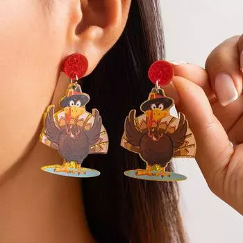 Серьги-подвески в виде индейки на День благодарения: Креативные односторонние акриловые серьги-вспышки для женщин в европейском и американском стиле pair, 3408