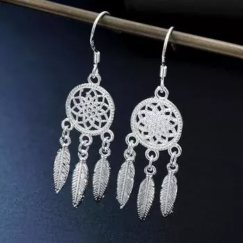 Серьги посеребренные серебряные украшения S925 с полыми цветочными серьгами в стиле ретро, серьгами, серьгами и подвесками