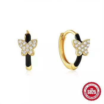 Серьги-пряжки для ушей из стерлингового серебра S925 пробы с цветными бабочками и бриллиантами, каплями масла дофамина, женские серьги 925 Silver