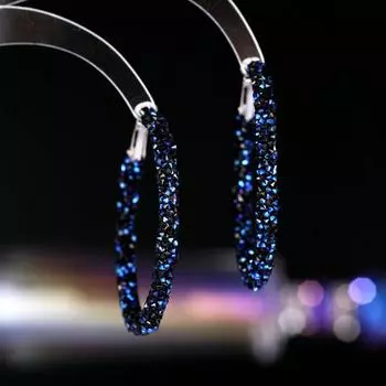 Серьги-пряжки для ушей в стиле ниши, темперамент знаменитостей в Интернете, корейская версия, новые серьги-кольца Dongmen с преувеличенным кристаллом и бриллиантами темно-синий