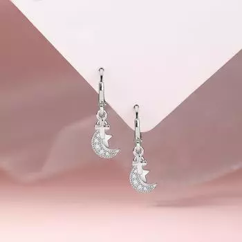 Серьги-пряжки в форме креста со звездой и луной, легкие, роскошные, нишевого дизайна, с микроцирконием, маленькие серьги-звездочки