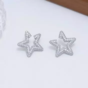 Серьги-пусеты из циркония в виде пятиконечной звезды, игла из серебра 925 пробы, серьги высокого класса в стиле легкой роскоши, модные, темпераментные, универсальные, женские 18K серебряный