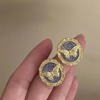 Серьги-пусеты «Серебряная игла» в старинном винтажном стиле с бриллиантами и змеями для женщин, нишевый стиль, персонализированные серьги, доступная роскошь, изысканные грациозные серьги 27# Silver Needle-Gold-purple