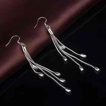 Серьги Qiaolanxuan с длинными кисточками из искусственного серебра и рисовых зерен - женская корейская мода, оливковый дизайн Copper Platinum Plated