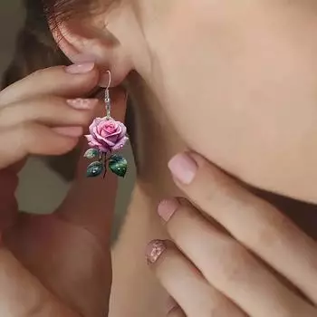 Серьги Rose Forest Flower с ретро-литературными серьгами в подарок One Size