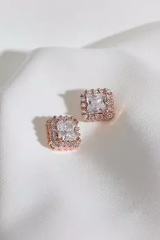 Серьги-розы с квадратным камнем