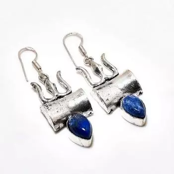 Серьги ручной работы из серебра 925 пробы с драгоценным камнем лазурит 2,08 дюйма