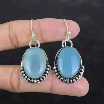 Серьги с аквамарином, оригинальные серьги с драгоценными камнями, серьги из стерлингового серебра 925 пробы, серьги ручной работы, ювелирные изделия с аквамарином, серьги-подвески, подарки на помолвку