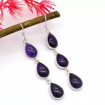 Серьги с аметистом, Серьги из серебра 925 пробы, Серьги ручной работы, Женские серьги, Подарок с камнем на день рождения, Серьги с ободом, Подарок на годовщину, Серебряные украшения