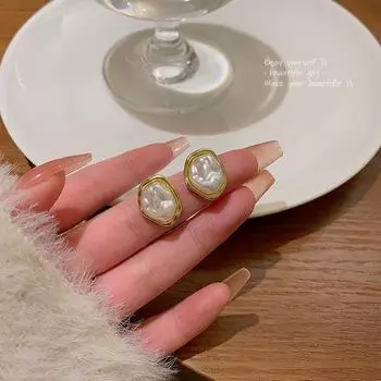 Серьги с барочным жемчугом и уникальным дизайном: Серебряная игла S925, роскошный стиль для женщин A1361 золотой