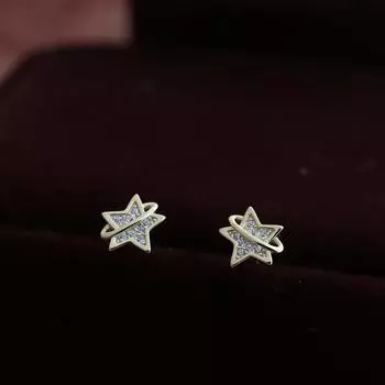 Серьги с бриллиантами в виде пятиконечной звезды для женщин, корейская версия, маленькие, милые, изысканные и сладкие серьги, модные и универсальные серьги