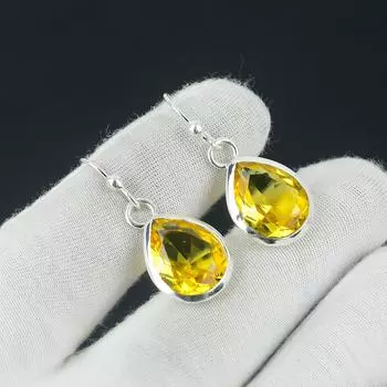 Серьги с цитрином, серьги из стерлингового серебра 925 пробы, красивый драгоценный камень, серьги с кабошоном, серьги с цитрином на день рождения, подарок для нее для женщин 1.77 жёлтый