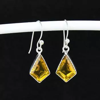 Серьги с цитрином, старинные, серебряные, серьги 925 пробы, серебряные украшения в стиле бохо, серьги-подвески, подарки на День святого Валентина, подарки для нее 4 Cm жёлтый