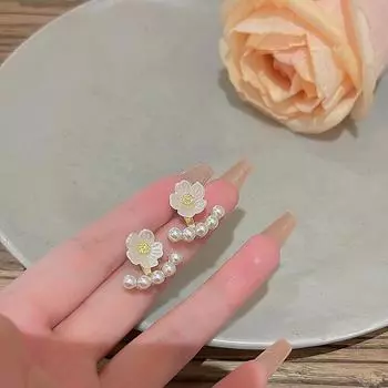 Серьги с цветочным жемчугом из серебра S925 для женщин - элегантный дизайн A1188 золотой