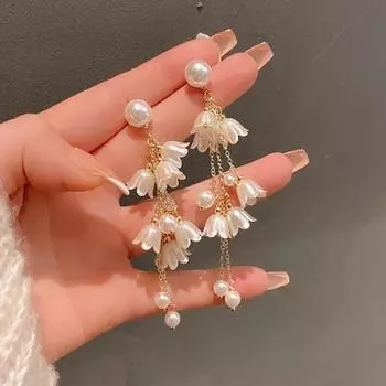 Серьги с цветочным жемчугом, модные серьги, легкие роскошные серьги, женские, высокого класса One Size белый