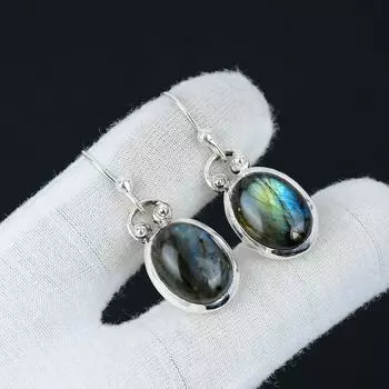 Серьги с драгоценным камнем Blue Fire из лабрадорита, серьги из стерлингового серебра 925 пробы, ювелирные изделия ручной работы, богемные серьги, подарки для женщин, женские серьги 1.57 синий