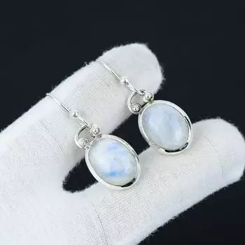 Серьги с драгоценными камнями из радужного лунного камня, белые серьги из стерлингового серебра 925 пробы, ювелирные изделия ручной работы, богемные серьги, подарки для женщин, женские серьги 1.57 белый