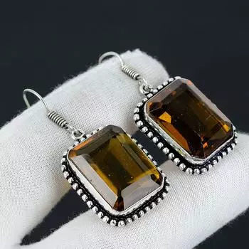 Серьги с драгоценными камнями медового топаза, серьги из стерлингового серебра 925 пробы, серебряные серьги в стиле бохо, богемные серьги для подарков, женские ювелирные серьги 1.96