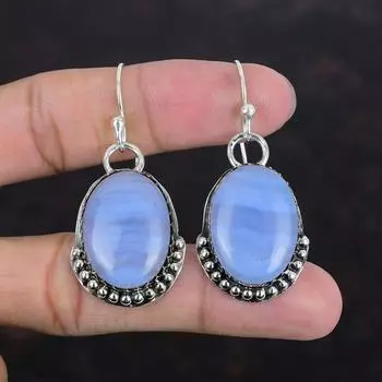 Серьги с голубым кружевным агатом, серьги с драгоценными камнями, достойные ювелирные изделия, серьги из стерлингового серебра 925 пробы, серьги ручной работы, антикварные серьги-подвески, подарки на помолвку