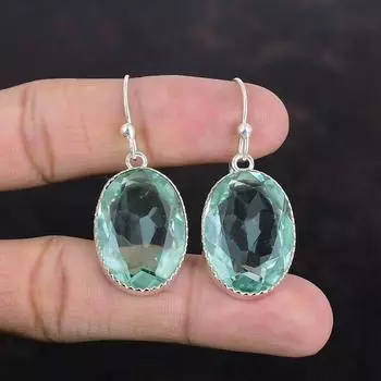 Серьги с граненым апатитом, драгоценные камни, серьги ручной работы, серьги из стерлингового серебра 925 пробы, новейшие дизайнерские серьги из натурального апатита, ювелирные изделия в подарок другу