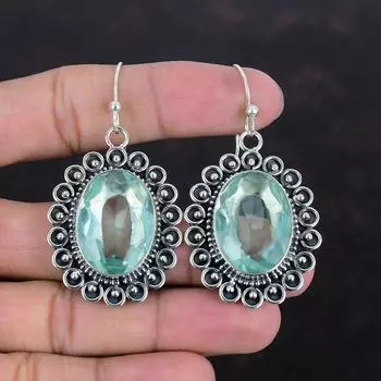 Серьги с граненым апатитом, серьги из стерлингового серебра 925 пробы, серьги ручной работы, ювелирные изделия из апатита, серьги из натурального драгоценного камня, антикварные ювелирные изделия, подарки для мамы