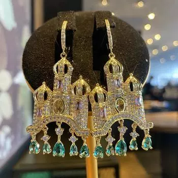 Серьги с иглами из серебра 925 пробы, серьги со сказочным замком для девочек, милые серьги, женские украшения, подарок на вечеринку красный