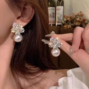 Серьги с игольчатым жемчугом и цирконием для женщин с высоким качеством и классными, лесными серьгами, аксессуарами для ушей One Size белый