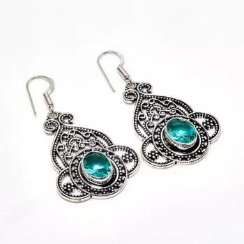 Серьги с индиголитом и турмалином, посеребренные, 925 пробы, 1,96 дюйма