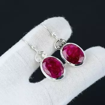Серьги с кашмирским рубином, серьги из стерлингового серебра 925 пробы с рубином, ювелирные изделия ручной работы с рубином, богемные серьги, подарки для женщин, женские серьги 1.57