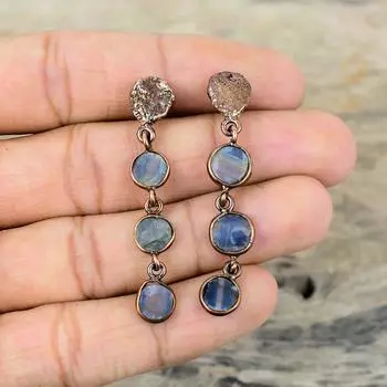 Серьги с кианитом, серьги из гальванической меди, ювелирные изделия ручной работы с кианитом, серьги из настоящего драгоценного камня, серьги из гальванической меди, ювелирные изделия, серьги для подарка