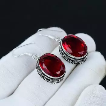 Серьги с красным гранатом, серьги из стерлингового серебра 925 пробы, серьги ручной работы, антикварные серьги, драгоценный камень красный гранат, подарки для матери, украшения для нее 1.96 красный