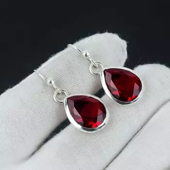 Серьги с красным гранатом, серьги из стерлингового серебра 925 пробы Красивый драгоценный камень Кабошон Серьги с красным гранатом Серьги на день рождения Подарок для нее для женщин 1.77 красный