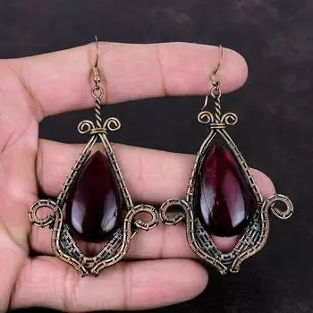 Серьги с красным огнем и лабрадоритом, серьги из медной проволоки, серьги ручной работы, медные ювелирные изделия, серьги с драгоценными камнями, подарок для женщин, совершенно новые серьги