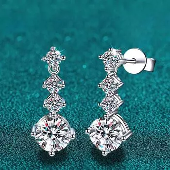 Серьги с муассанитом и бриллиантами цвета D, 1 карат, 6,5 пробы, серебро 925 пробы с позолотой, ювелирные украшения для свадьбы и помолвки для женщин