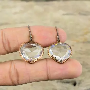 Серьги с ограненным белым топазом, медные серьги, изготовленные методом электроформовки, серьги ручной работы, красивые ювелирные изделия, изготовленные методом электроформовки, серьги с драгоценными камнями, подарок для матери
