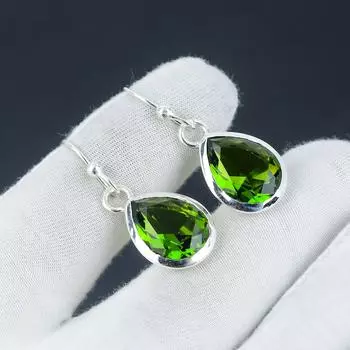 Серьги с перидотом, серьги из стерлингового серебра 925 пробы, красивый драгоценный камень, серьги с кабошоном, серьги с перидотом на день рождения, подарок для нее для женщин 1.77 зелёный
