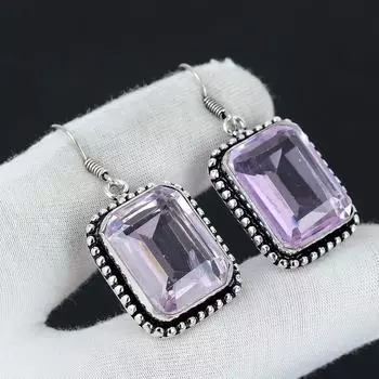 Серьги с розовым кунцитом, серьги из стерлингового серебра 925 пробы, серебряные серьги в стиле бохо, богемные серьги для подарков, женские ювелирные серьги 1.95 розовый