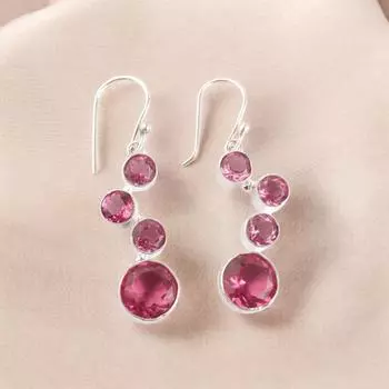 Серьги с розовым турмалином, драгоценным камнем, из серебра 925 пробы, ручной работы, подарок для мамы EE-161-10
