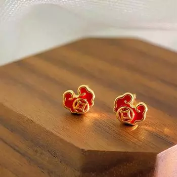 Серьги с замком безопасности из медной монеты для женщин, новые серьги в китайском стиле, праздничные серьги в национальном стиле для весеннего фестиваля