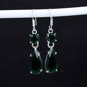 Серьги с зеленым турмалином, старинные, из стерлингового серебра 925 пробы, серьги-подвески из серебра в стиле бохо, подарки для вечеринок, подарки для нее 2.95 зелёный