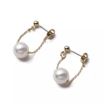 Серьги с жемчугом, серьги-цепочки, Grand Premium, белое серебро, золото, бренд, 3 года гарантии [VOTRE COUTURE] для женщин (8 мм, Белый/Золотой)