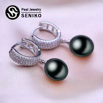 Серьги SENIKO 8-9 мм с натуральным пресноводным жемчугом, геометрический дизайн, модные серьги-клипсы с кубическим цирконием для женщин, серьги-кольца, подарок для девочек A белый